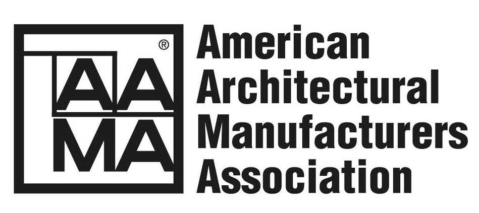 The black-and-white logo for the American Architectural Manufacturers Association includes a square with the letters "AAMA" and the organization's full name in bold, stacked text to the right.